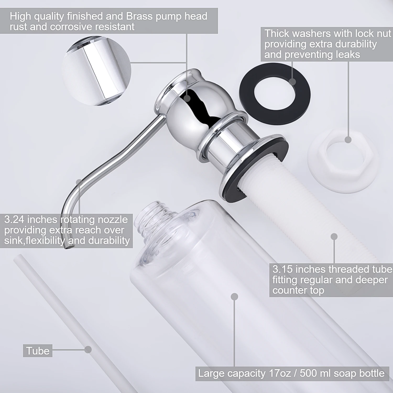 Samodra Liquid Soap Dispenser With bottle Chrome/Nickel Brass Pump Head For Kitchen Sink Soap dispensers Kitchen Accessories
