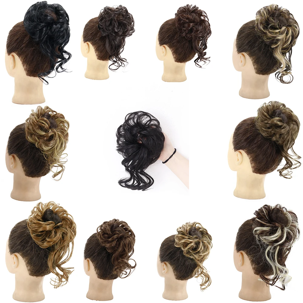 Synthetic Hair Bun Extensions Messy Curly Elastic Hair Scrunchies Hairpieces Synthetic Chignon Donut Updo Hair Pieces for Women