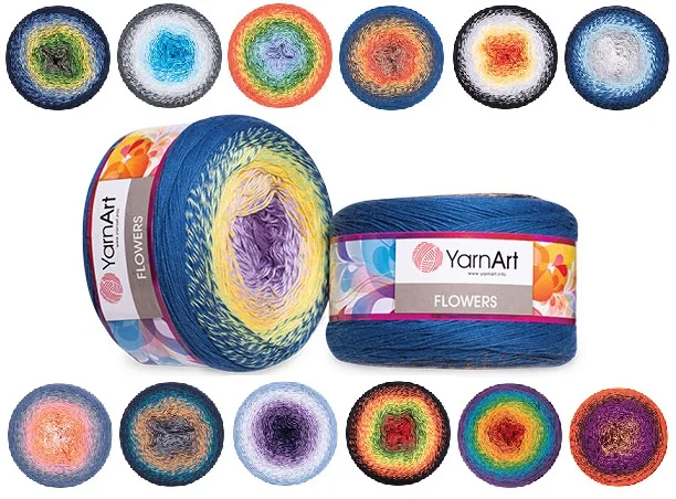 Yarnart Flowers Cake Yarn Cotton 250g-1000m Knitting Crochet Gradient Transitional Multicolor Batik Degrade Rainbow Soft Shawl