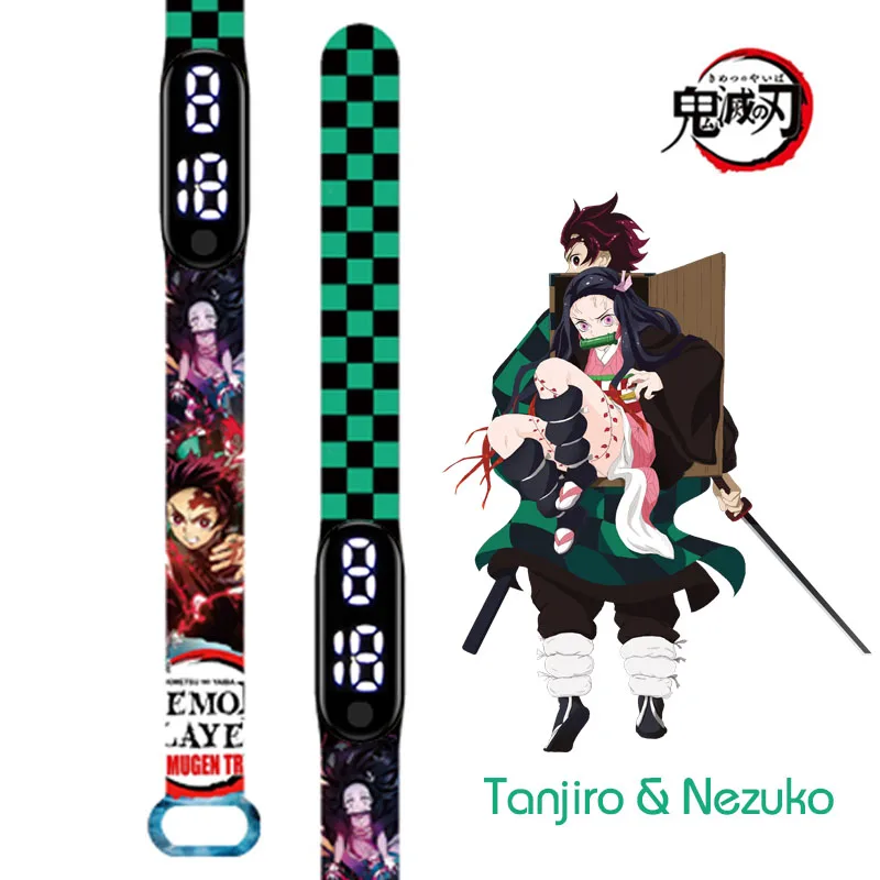 Demon Slayer Watch Band Tanjirou Nezuko Silicone Printing Strap Anime Large Display Digital Watchs Couple Bracelet Student Gift