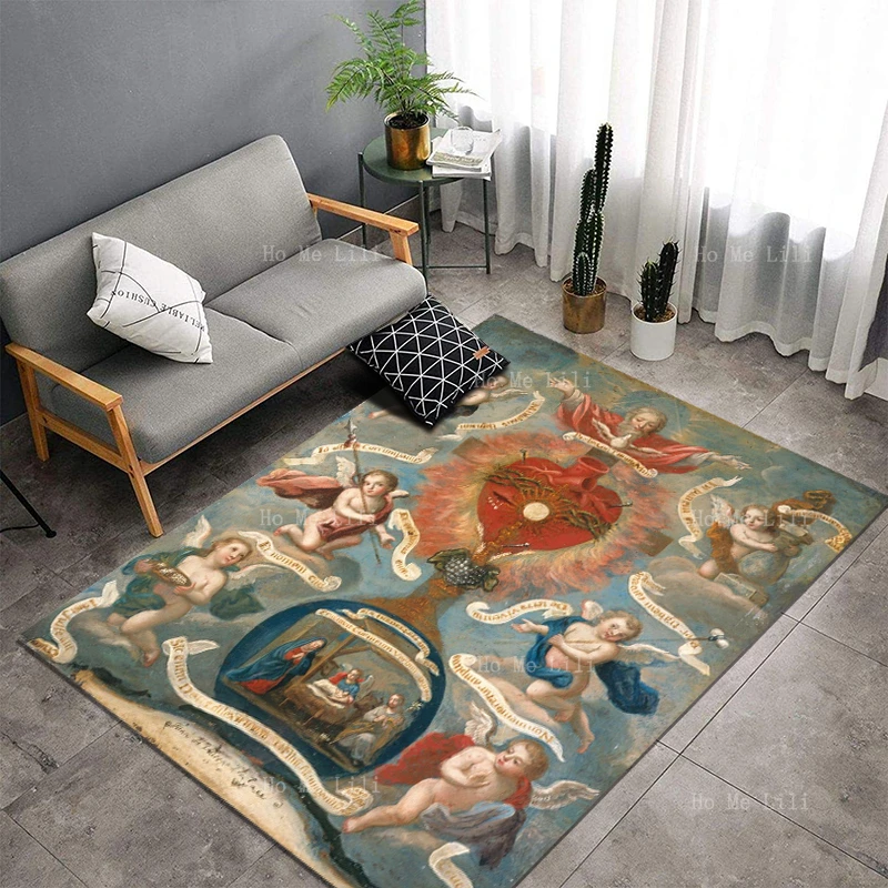 Allegory Of The Sacred Heart Of Jesus Religious Belief In Christ Non Slip Soft Flannel Floor Rugs By Ho Me Lili For Home Decor