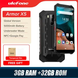 Ulefone Armor X5  Android 10 Rugged Waterproof  Smartphone IP68 MT6762 Cell Phone 3GB 32GB Octa core NFC  4G LTE Mobile Phone