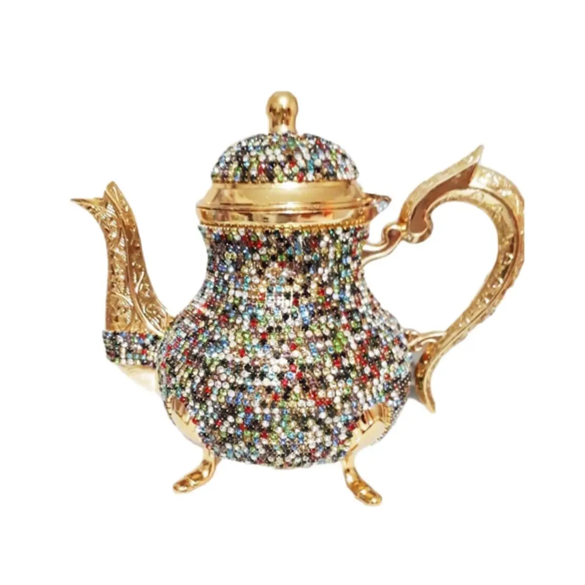 Pearl Stone Gold Pitcher Swarovski  CRYSTAL Decorated Teapot NAZAR BEAD KITCHEN PRODUCTS Hand Made High Value