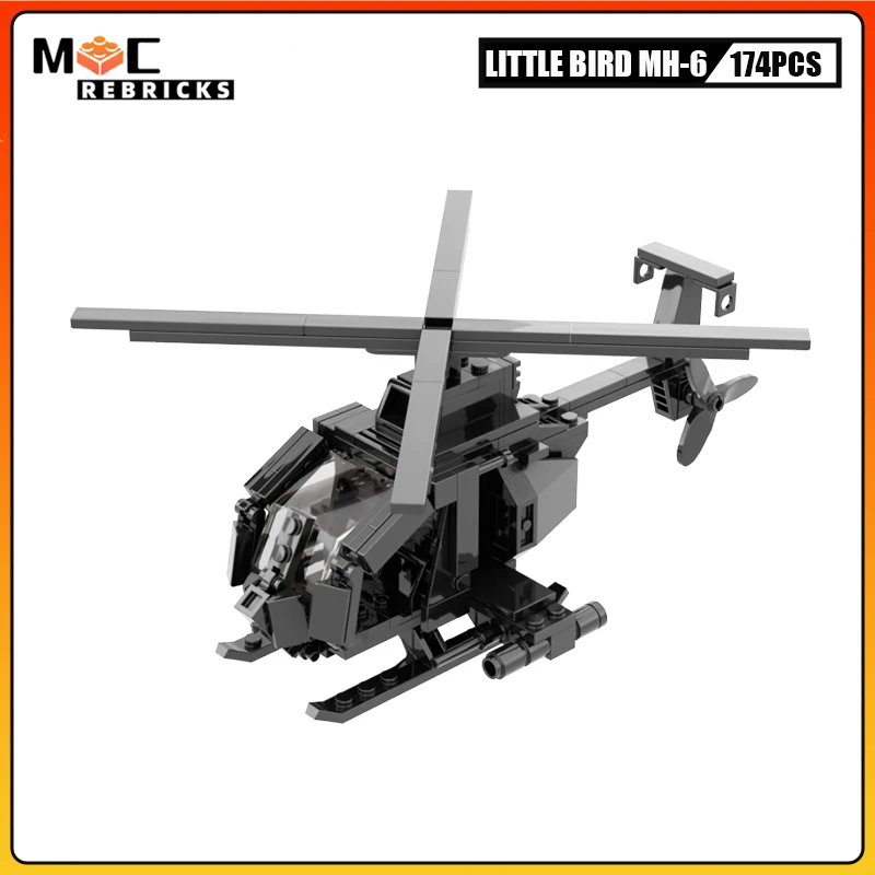 Bloques de construcción helicóptero pequeño pájaro MH-6 versión de potencia de fuego ww2 bollos militares piloto MOC originalidad ladrillos juguete Kit regalo de Navidad