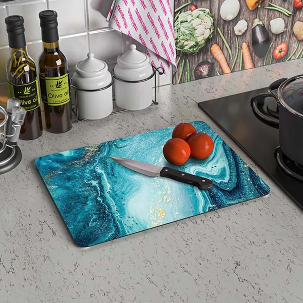 Decorative Glass Cutting Board Blue Marble Patterned Glass Cutting Table Cutting Board 20x30 / 30x40cm Sizes