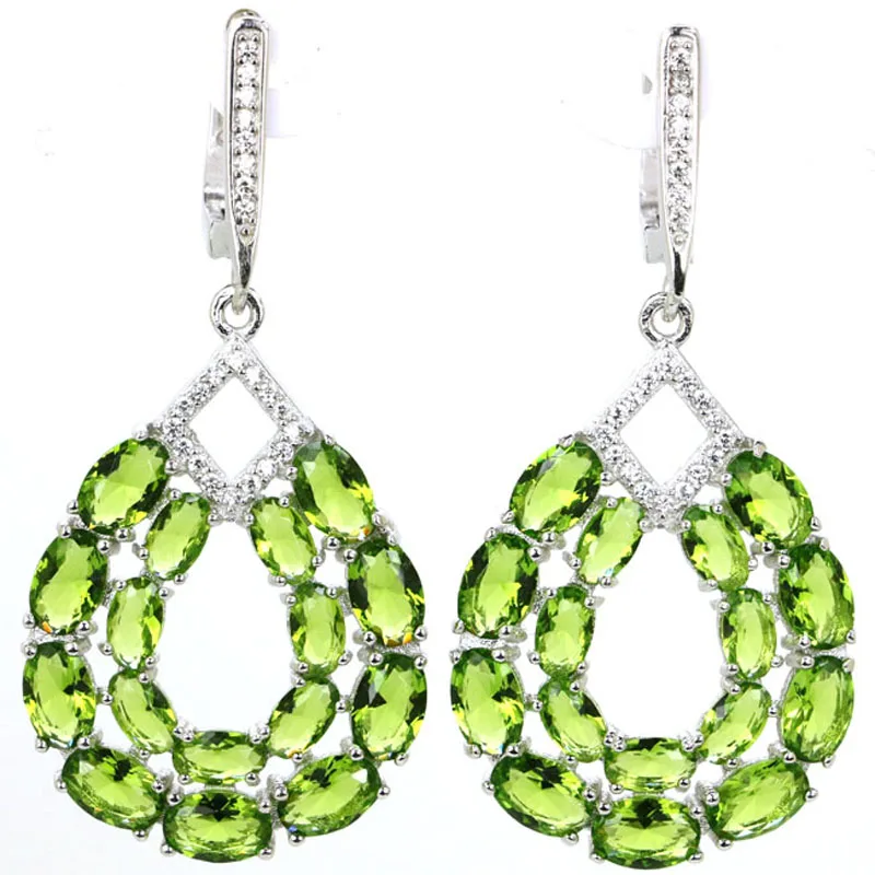 Buy 4 Get 1 Free 48x22mm Romantic 8.2g Green Peridot Pink Tourmaline Violet Tanzanite CZ 925 Solid Sterling Silver Earrings