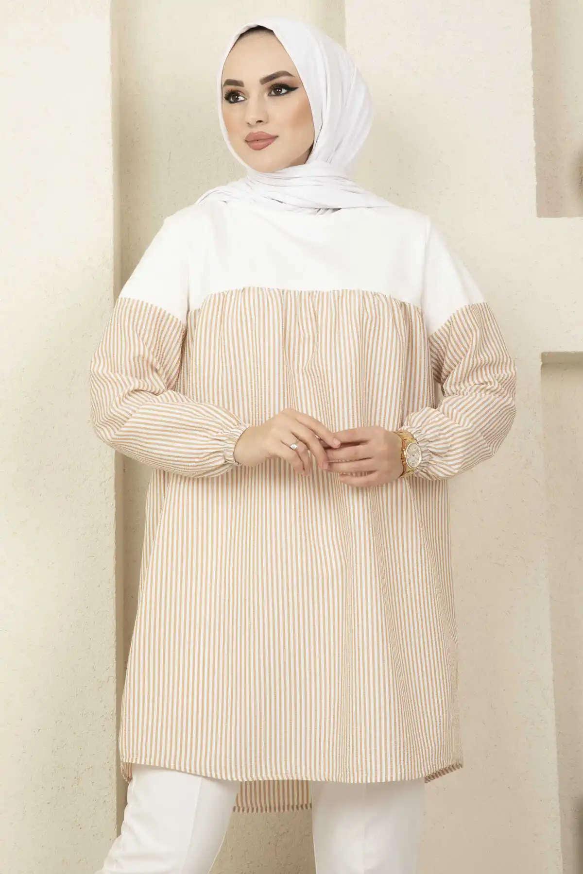 Striped Comfortable Muslim Women Turkish Clothes Islamic Long Blouses Veils Hijab Female Morocco Kaftan Abaya