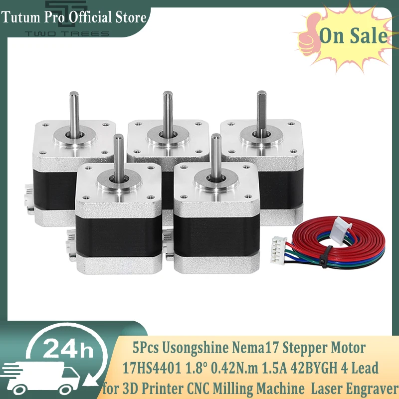 5Pcs Usongshine Nema17 Stepper Motor 17HS4401 1.8° 0.42N.m 1.5A 42BYGH 4 Lead for 3D Printer CNC Milling Machine  Laser Engraver