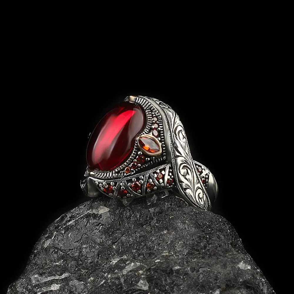 925 Sterling Silver Ring for Men Zircon Stone  Jewelry Fashion Vintage Gift Onyx Aqeq Mens Rings All Size