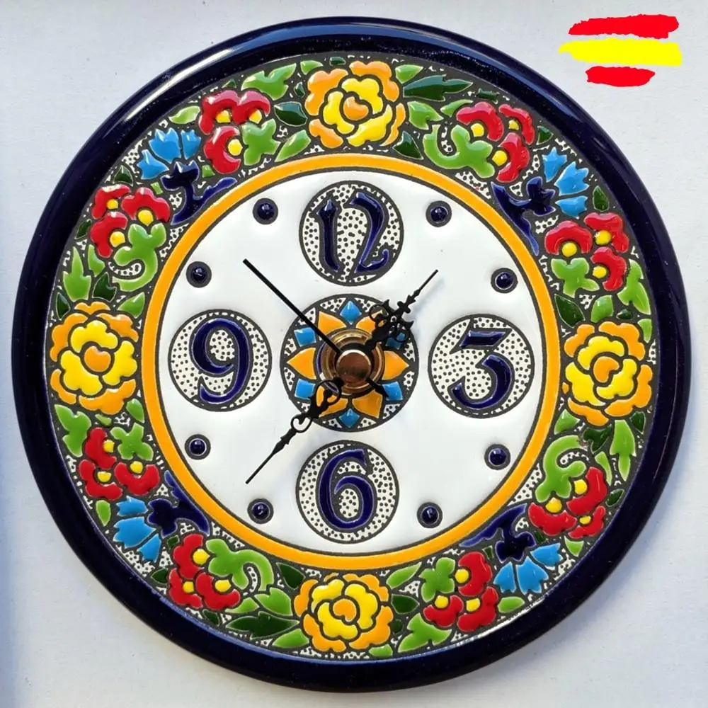 Ceramics's clock 15 cm/6 inches diameter - enameled up handmade - Made in Spain - wall or support - ARTECER -