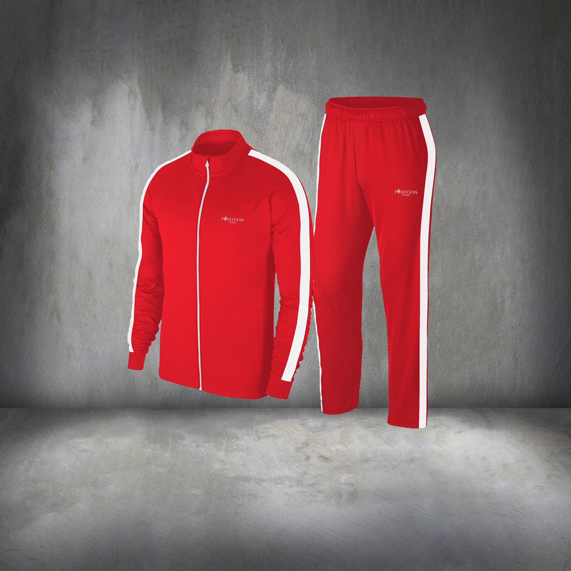 Oversize Men's Red Interlock Fabric Zippered Tracksuit Set 4XL-10XL