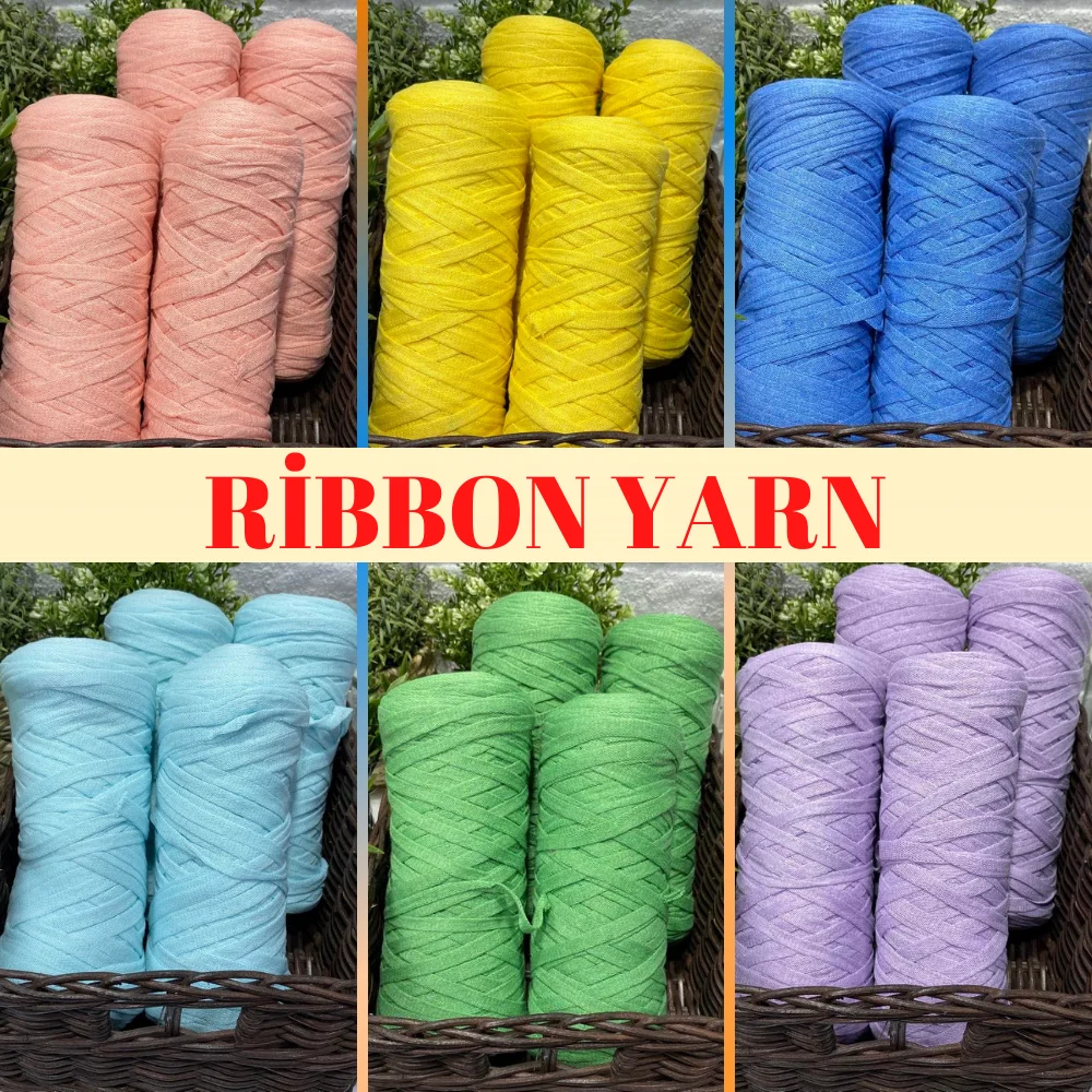 Ribbon Yarn - 4x150m - 1000g - 15 Color Options - Cotton - Accessory Materials, Home Textile, Wedding Supplies, Gift, Clasp, Lace, Bag, Amigurumi, Pillows, Baskets, Handles, Regenerated - DIY