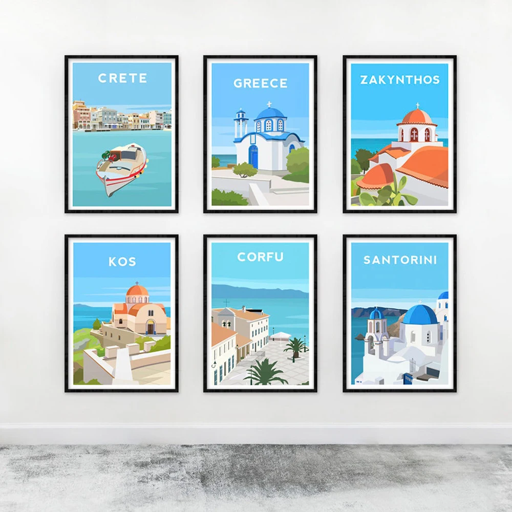 Greek Island Travel Poster Greece Crete Zakynthos Kos Corfu Santorini Canvas Painting Modern Art Picture Living Room Home Decor