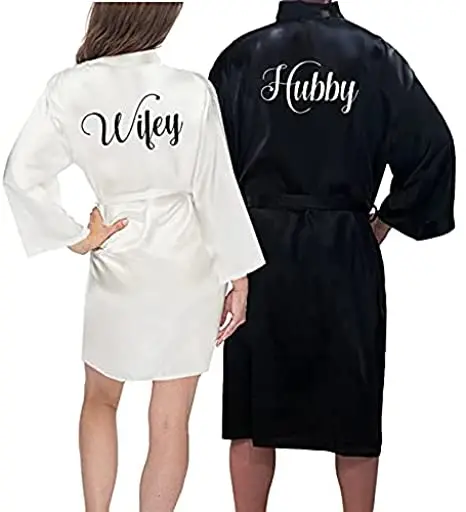 King And Queen Satin Robes Set Couple Couples Robes Mr. And Mrs. Kimono for Bride Kimonos Mr and Mrs Personalized Robes