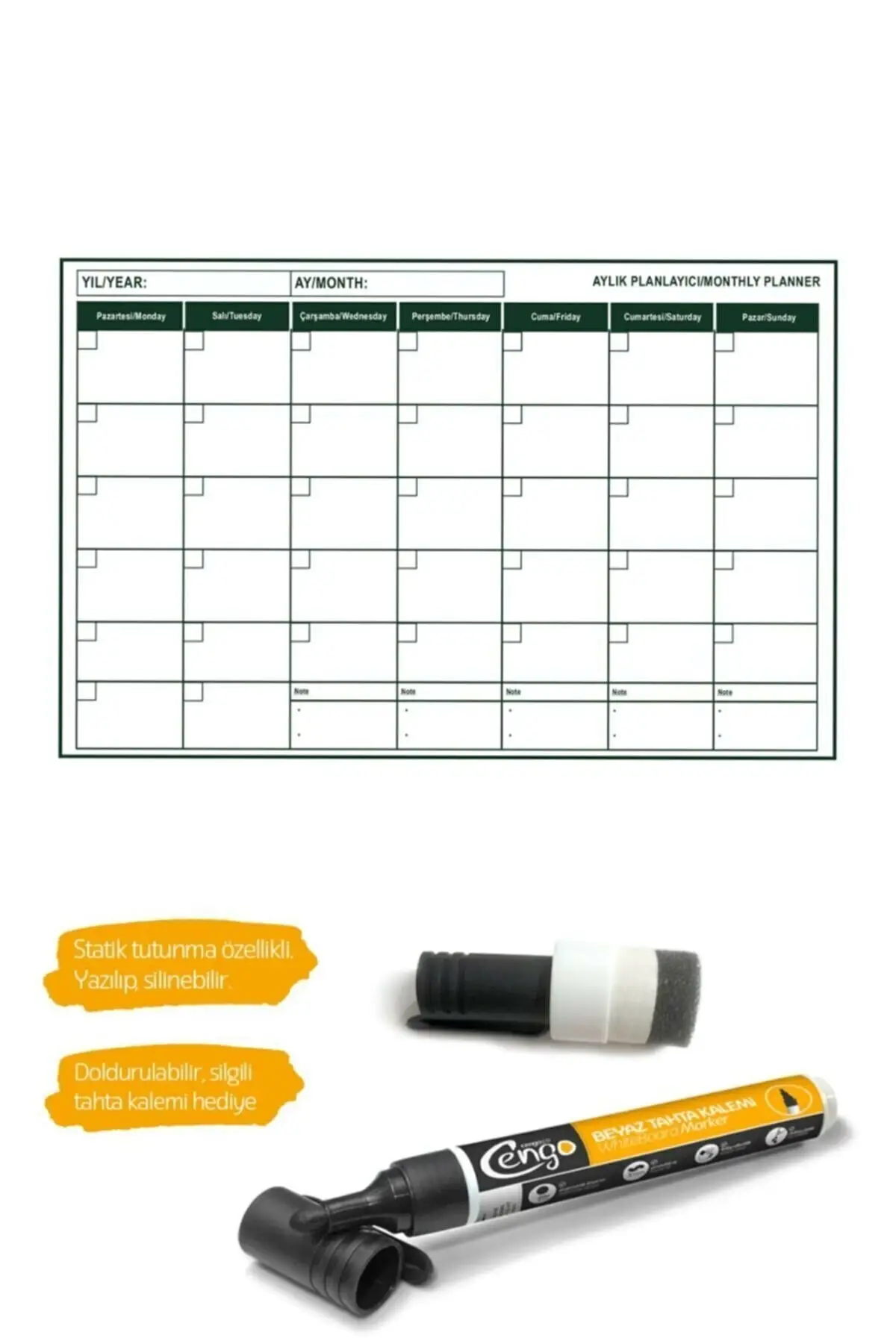 Monthly Planner Calendar Chart 56x85 Cm Paper Board Refillable Eraser Board Pen Gift CGO00001