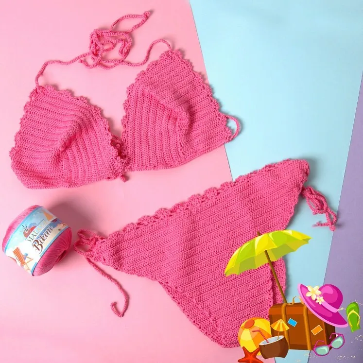 Himalaya Bikini strój kąpielowy Bikini stroje kąpielowe przędzy 50g szydełka dziania miękka bawełniana elastyczna pływać lato morze DIY Amigurumi