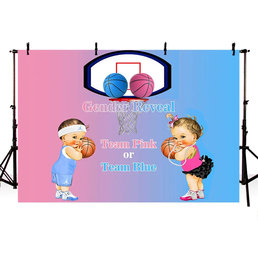 Sports Theme Gender Reveal Party Decoration Backdrop Basketball Team Pink Team Blue Photo Background Party Supplies