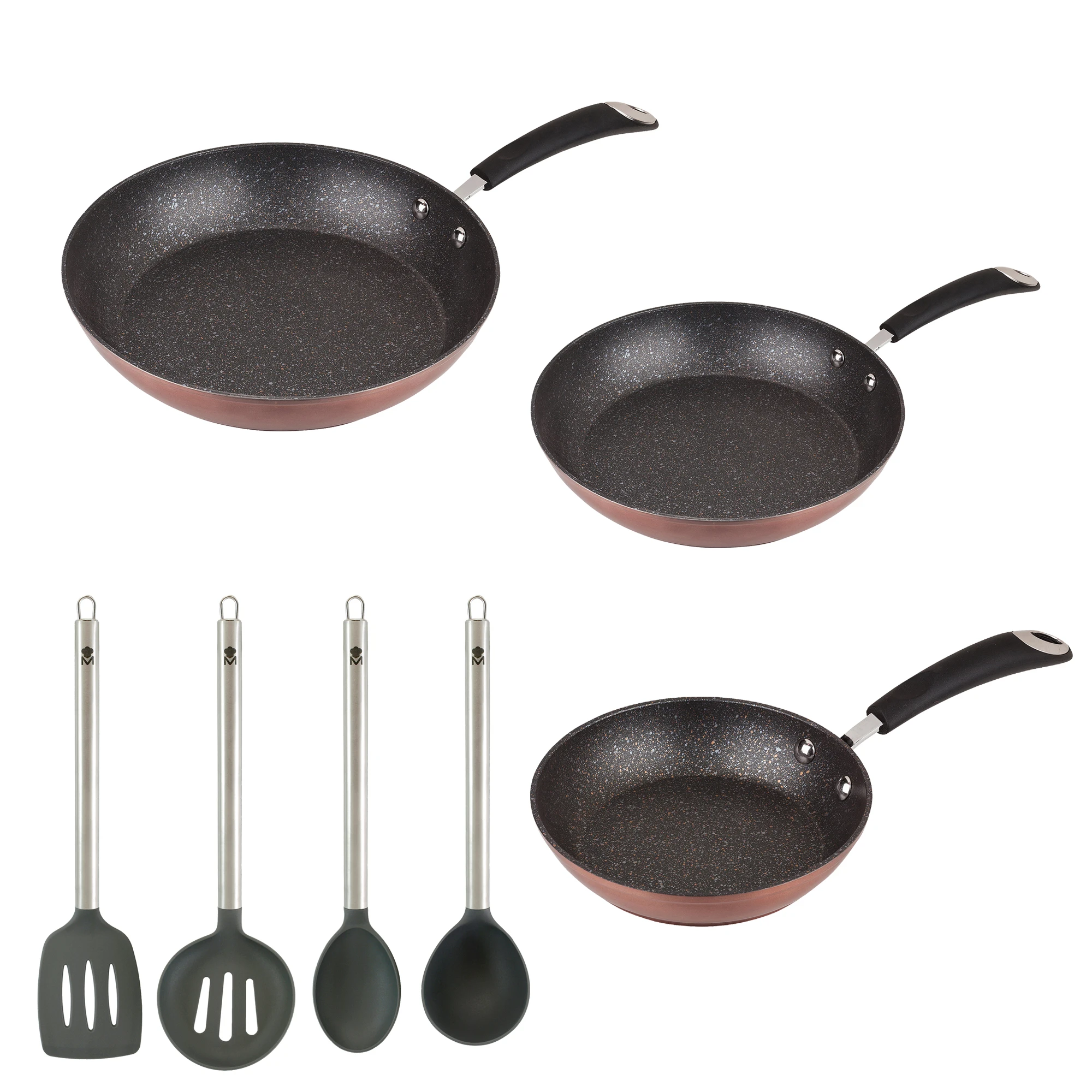 Set of 3 pans (20,24,28cm) in aluminum forged with utensils or kitchen knives to choose SAN IGNACIO Masterpro