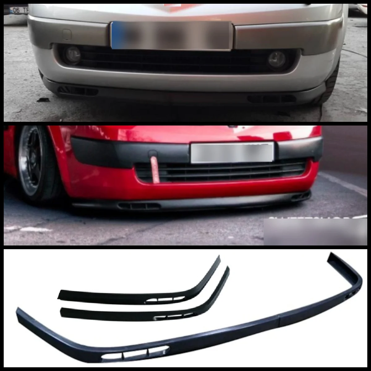 For Renault Megane MK2 Laguna Model Front Bumper Lip Universal 2pcs Diffuser Black Bumper Lip Spoiler Body Kit Tuning