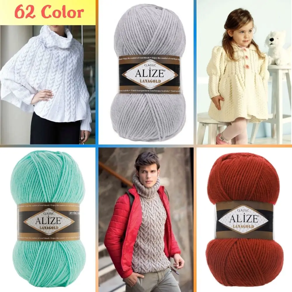 Wool hand-knitted yarn (5 balls)-62 color options 240 meters (100g) hand-knitted yarn ball-Alize Lanagold-winter-warm scarf-baby Cardigan