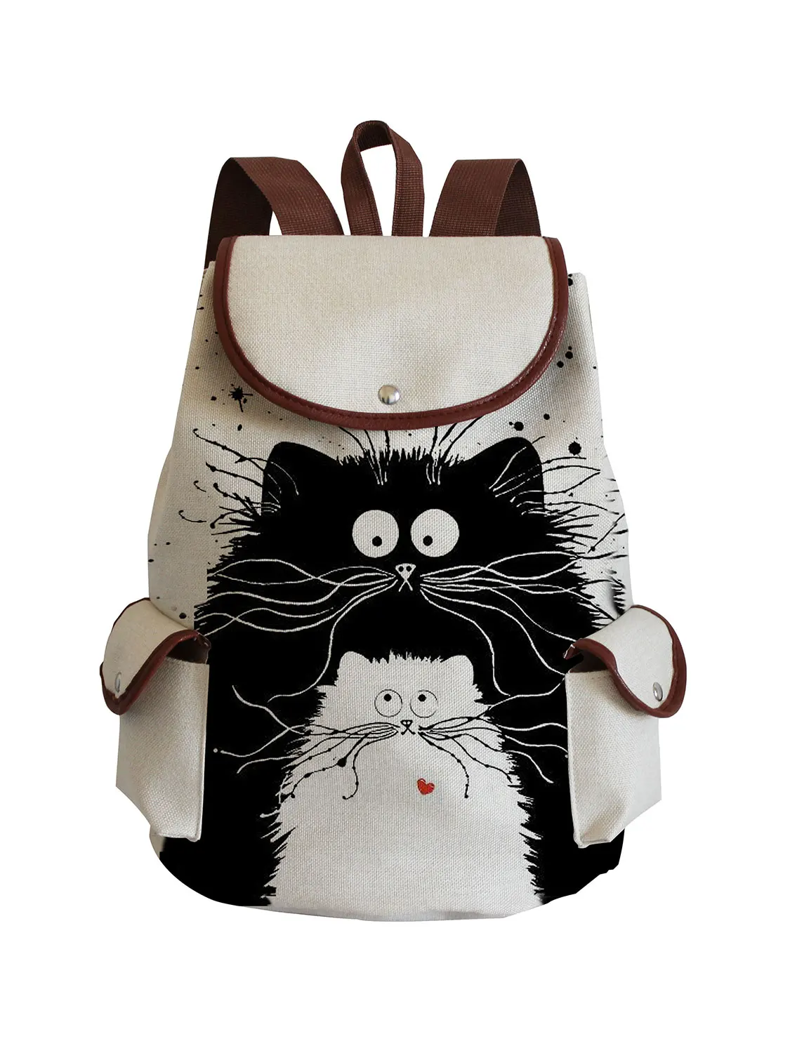 Cartoon Cat Printed Backpack For Teenager Simple Fashion School Bag Large Capacity Drawstring Backpack Eco Friendly Book Bag