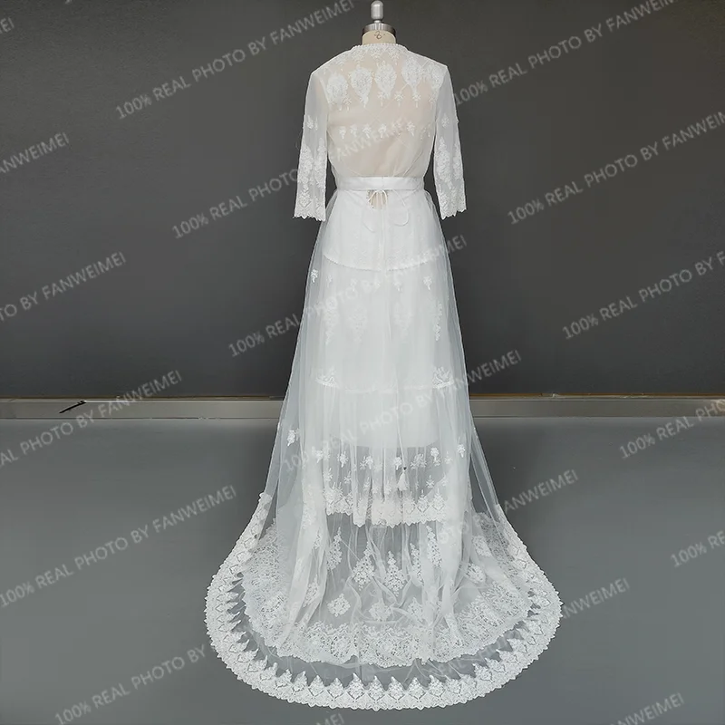 11883 #   Elegante duas peças sexy cintas de espaguete personalizado boêmio renda vestido de casamento sereia sem costas vestido de noiva de casamento