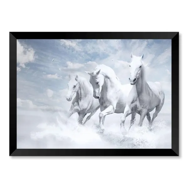 Quadro 3 Cavalos Brancos Celestiais Com Vidro