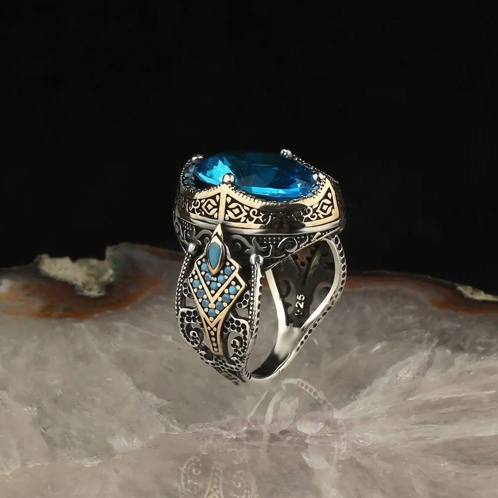 925 Sterling Silver Ring for Men Topaz Stone Jewelry Fashion Vintage Gift Onyx Aqeq Mens Rings All Size