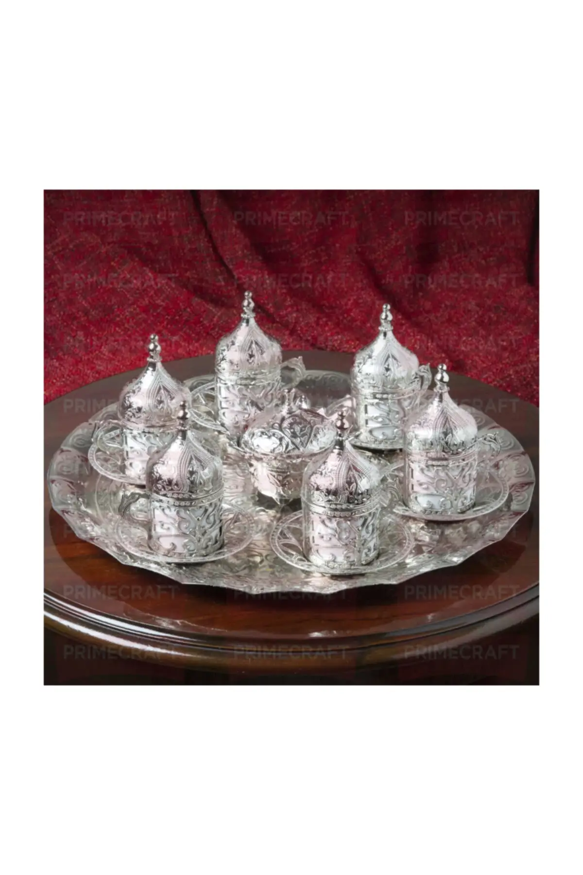 Silver Coffee Cup Set 6 people Copper Ottoman Turkish Coffee Made in Turkey Arabic Anatolian Cup Set Traditional Dubai