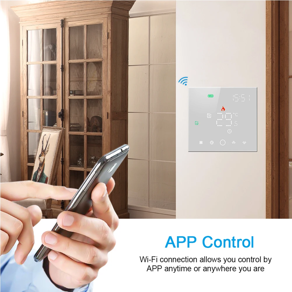 Qiumi Smart WiFi thermostat temperature controller for floor heating electric work with Alexa Google Home 16A 95~240V AC