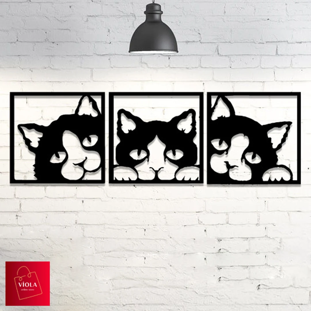 

Quality Wooden Wall 3 Pieces Decor Cat Pattern Animal Figure Black Color Home Design Modern Office Home School Beautiful Creativ