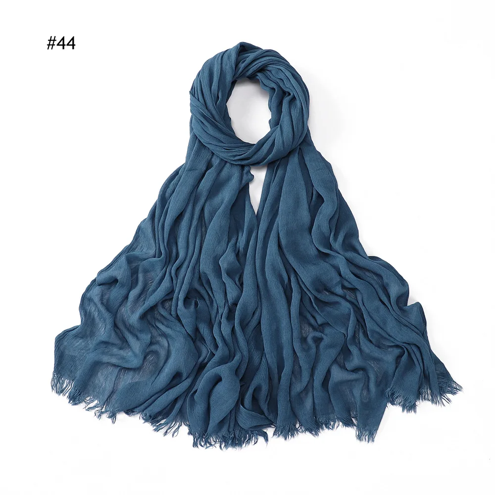 Women Muslim Crinkle Hijab Scarf Big Size Fringed Shawls Femme Musulman Soft 100% Rayon Pleated Headscarf Islamic Hijab Headband