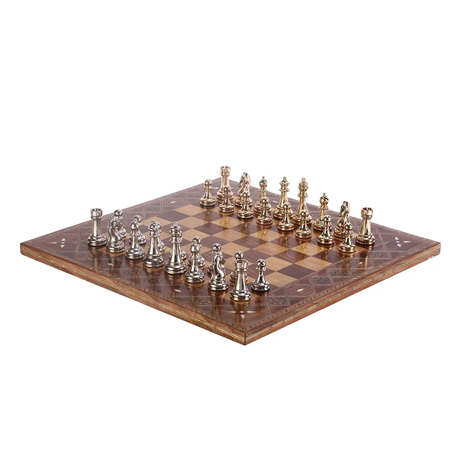 Classic Chess Set for Adult,Handmade Pieces and Natural Solid Wooden Chess Board with Original Pearl Around Board King 7 cm