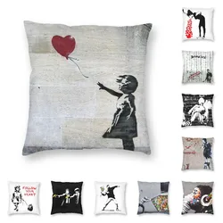 Banksy Street Pop Art plac poszewka Home Decor Graffiti artysta poszewka rzuć poduszka na kanapę podwójne z jednostronnym nadrukiem