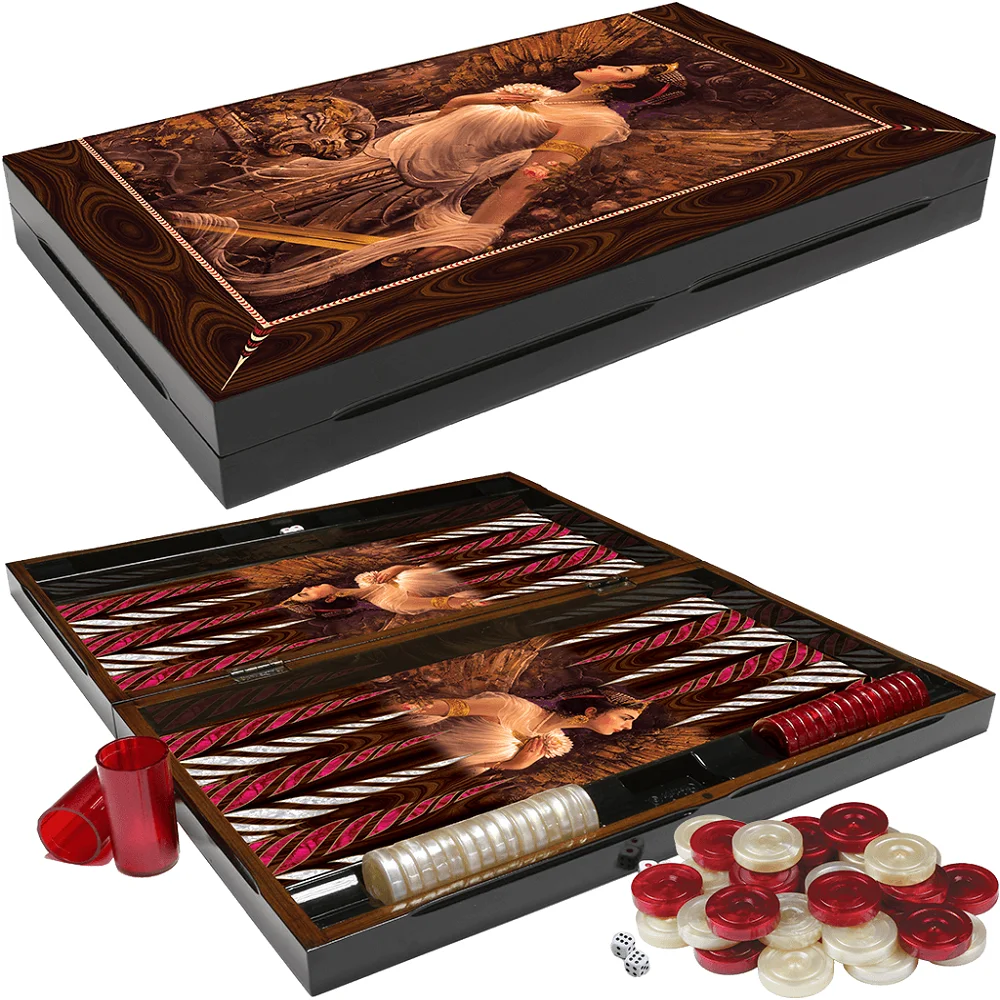 Backgammon Luxury Board Wooden Set XXL  A+ QUALITY Polished ARTEMIS Pattern Checkers Family Party Adult Entertainment Games