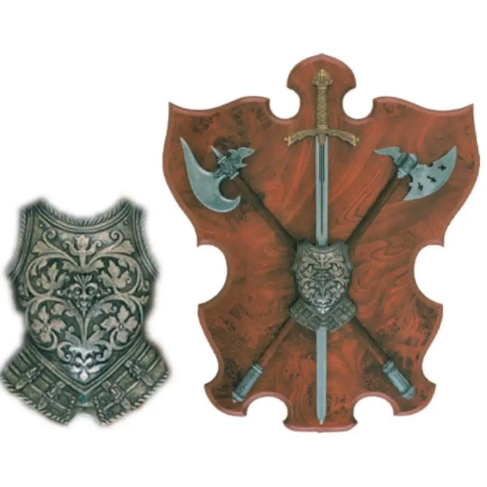 DENIX. Coat of arms for wall. Panoply with replicas of weapons. Made of metal and wood. Unsharpened
