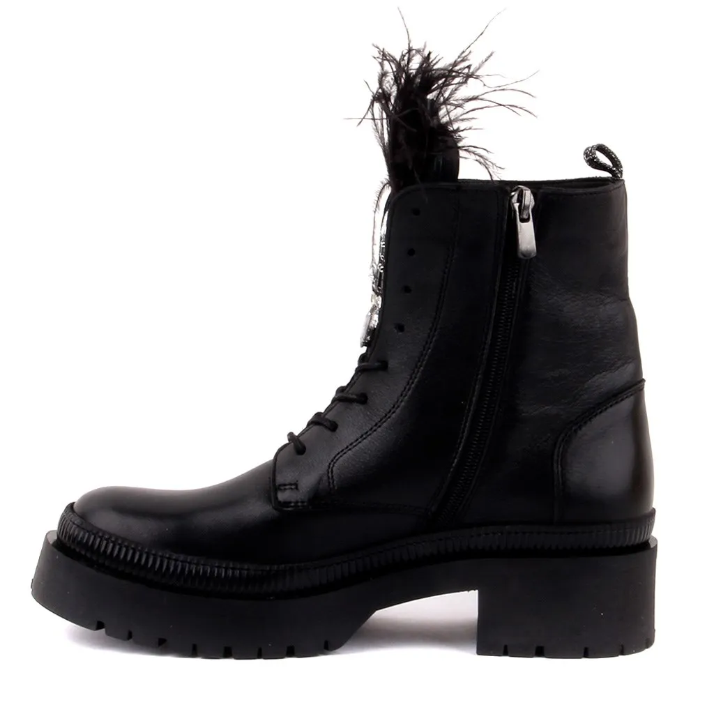 Sail-Lakers Hitam Ritsleting Kulit Wanita Sepatu