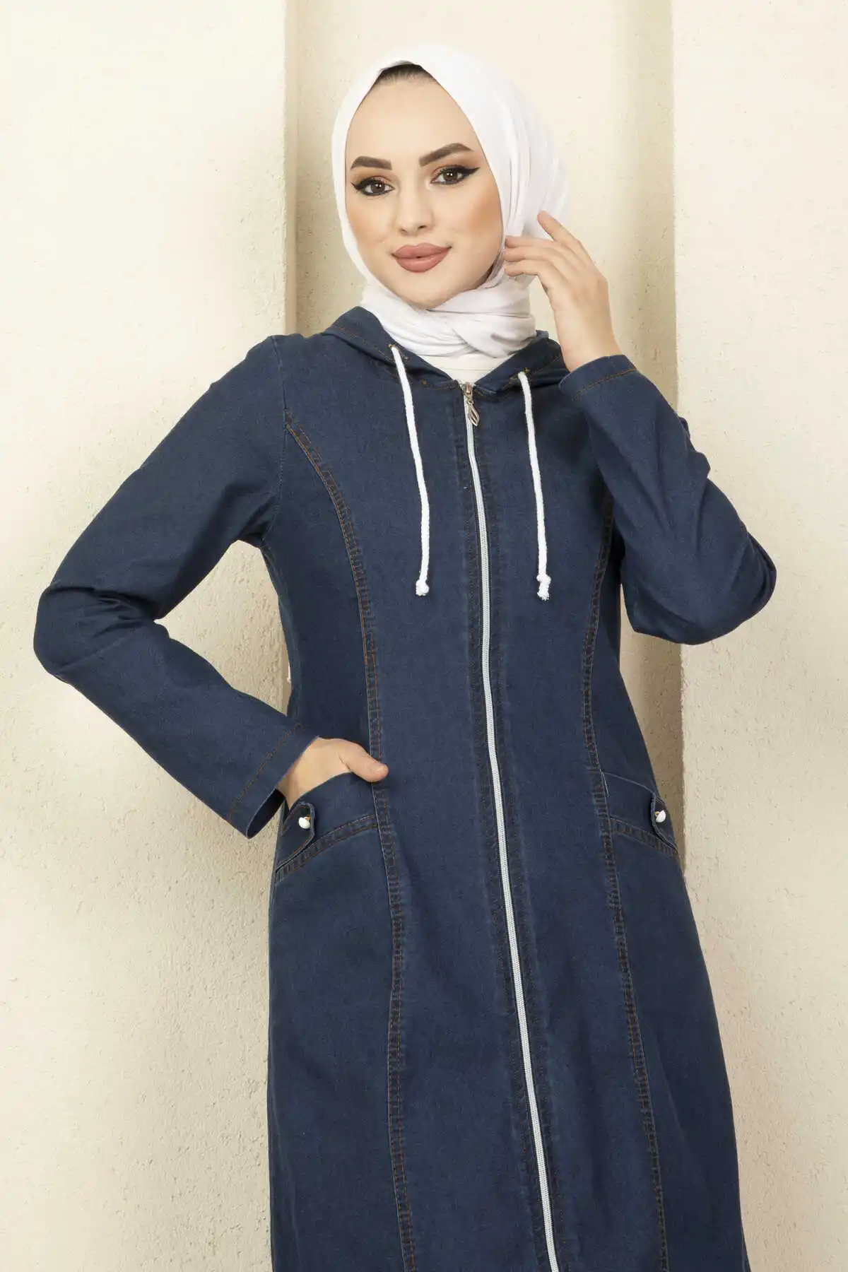 Long Woman Trench Hoodie Denim Jackets Jeans Women\'s Spring Coat Muslim Women\'s Clothing Turkey Store Islamic Duba Moroccan