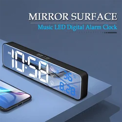 Musica LED sveglia digitale temperatura data Display Desktop orologi a specchio decorazione della tavola di casa controllo vocale batteria 2400mAh