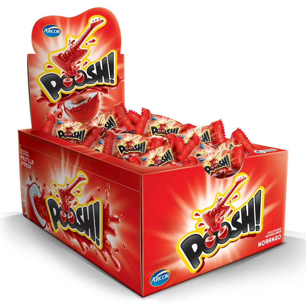 Caixa de Chiclete Poosh Sabor Morango C/ 40 Unidades de Chiclete