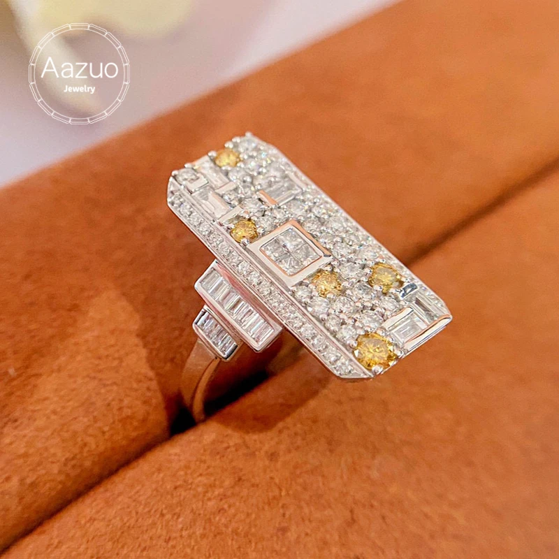 Aazuo Genuine 18K White Gold Rings For Women Natrual Sapphire Real Diamond Rings Luxury Rectangle Trendy Fine Gifts Jewelry