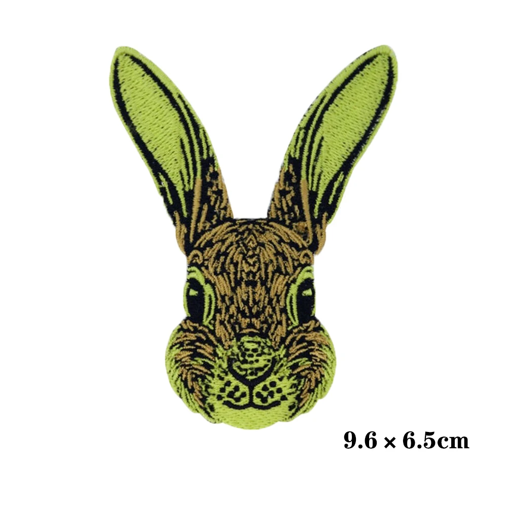 9.6×6.5cm Cute Rabbit Head Forest Embroidery Patches Iron on Clothing Sewing Jacket Shirts Cartoon Badge Decorative Garments