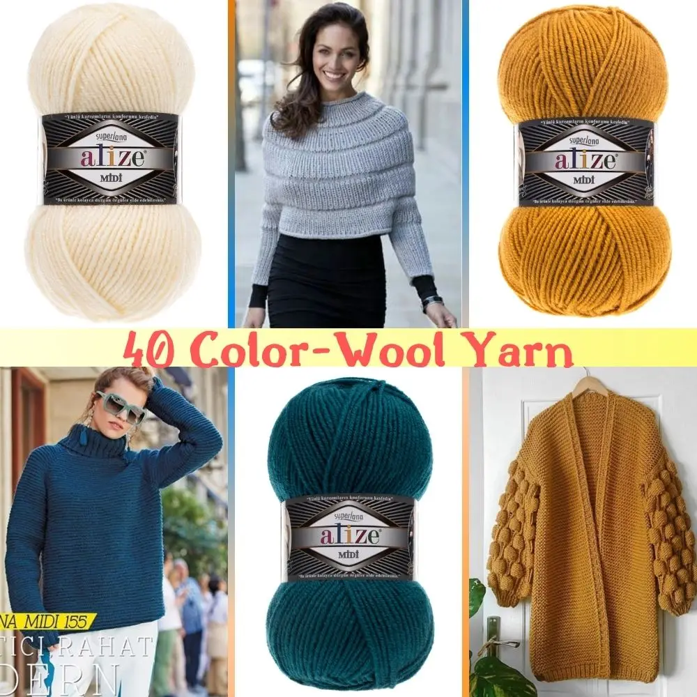 Wool Knitted Yarn-  39 Color Options 170 Meters (100gr) Hand Knitting - Alize Superlana Midi - Acrylic - Winter -Tricot -Warm - Sweater -Winter - Warm - Baby  - Scarfs - Cardigan - Beret - Dress - Amigurumi - DIY