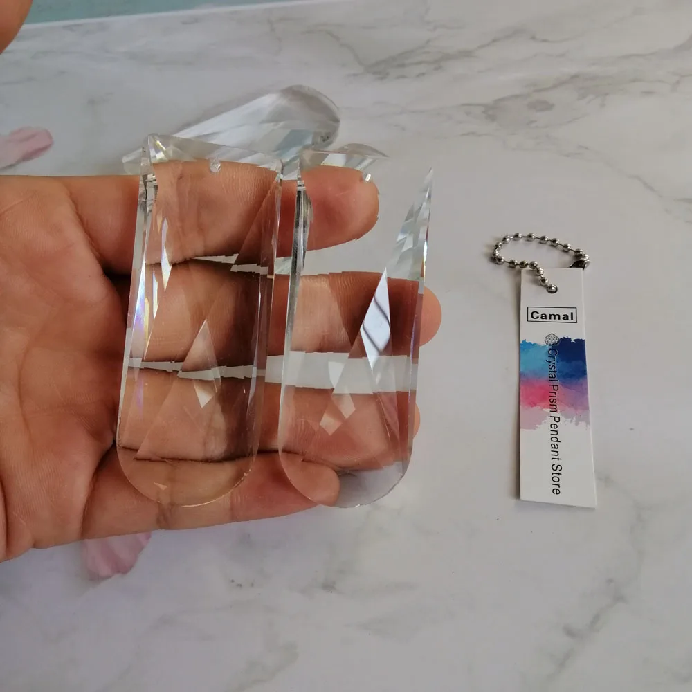 Camal 2 adet 75mm (bir delik/tek yuvarlak kafa) faceted dikdörtgen kristal Spacer kolye lamba prizma avize Suncatcher ışık parçası