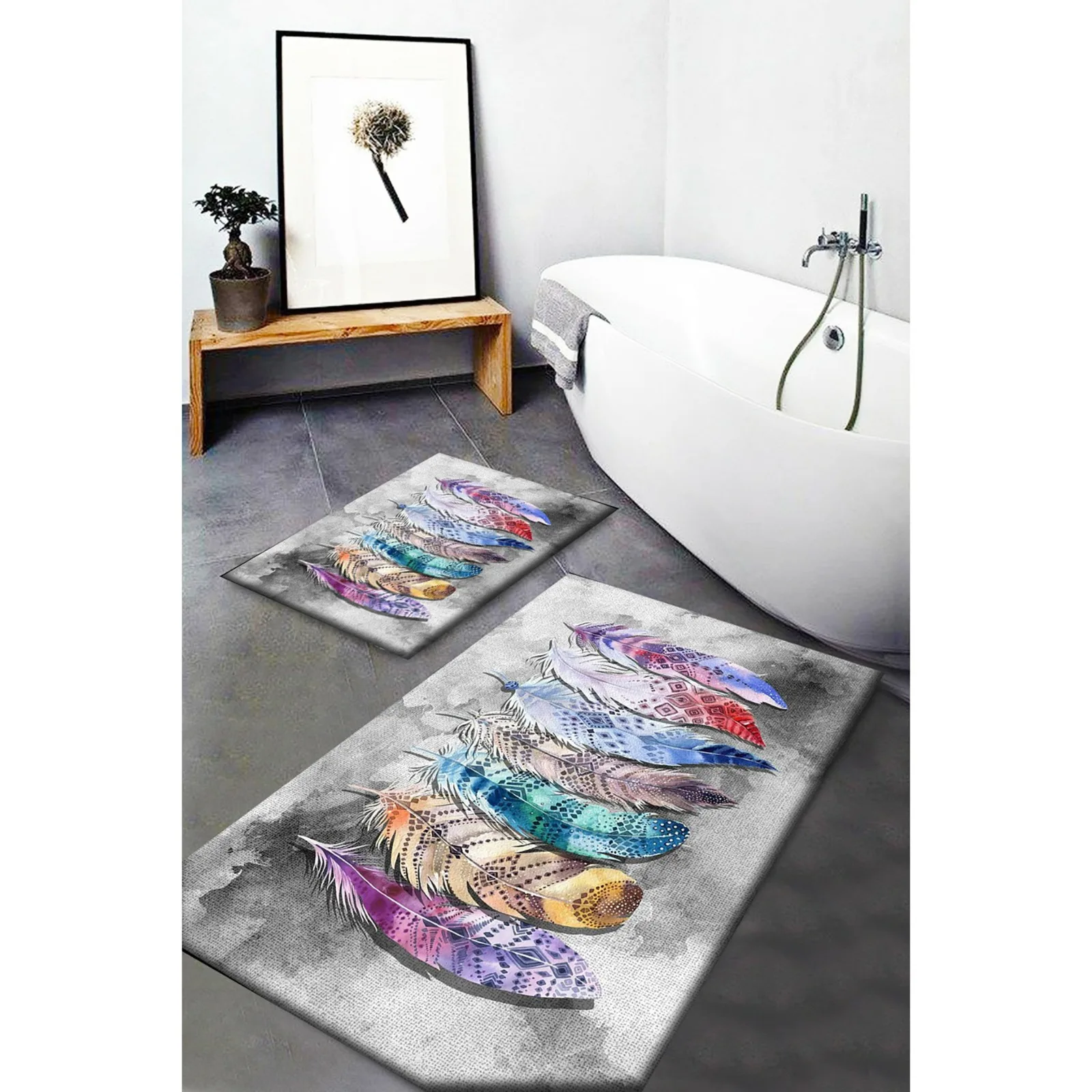 Rectangle pattern Mat 2 piece Set bath mat Pad kaydırmaz base feet Mat bathroom toilet Accessories Set 2 suits