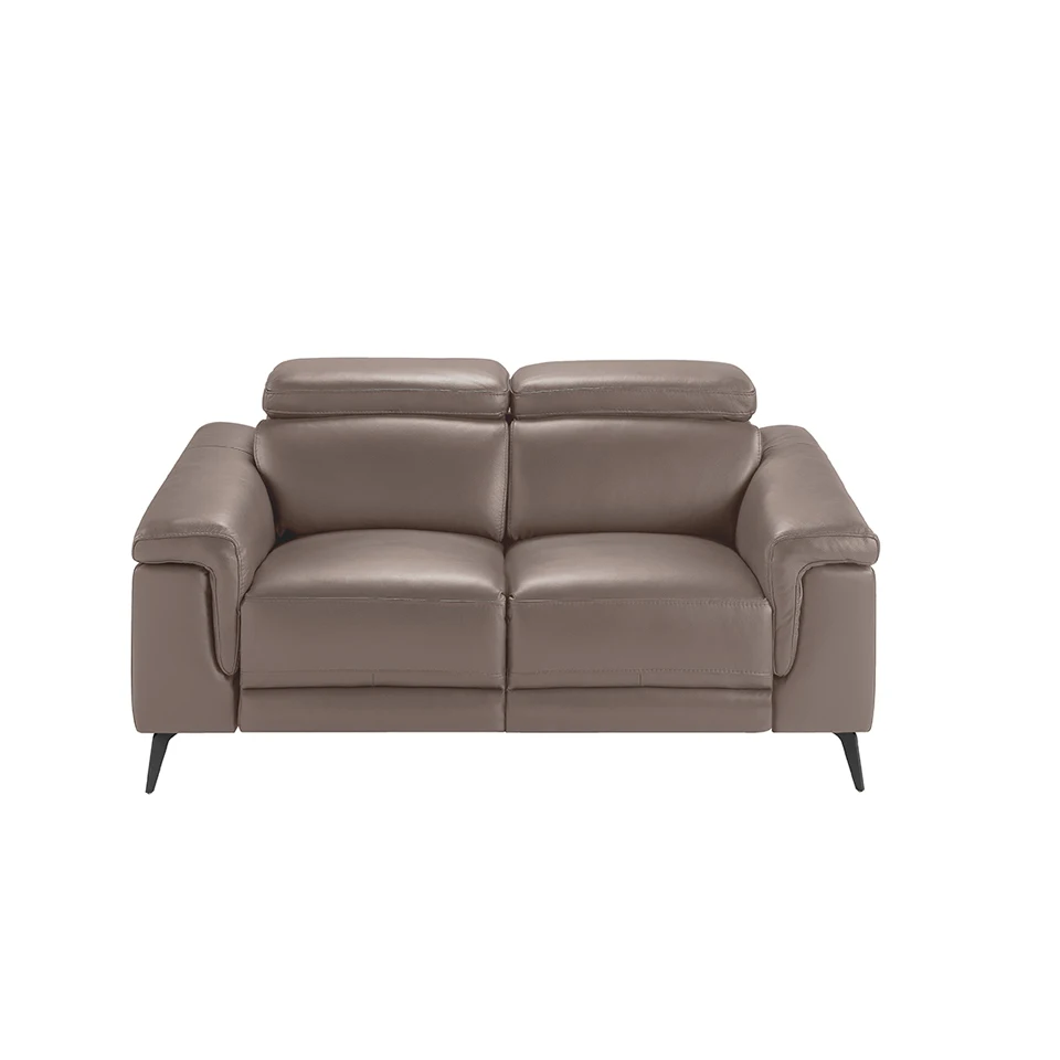 6106 sofa Angel Cerdá-2 seater sofa upholstered in cowhide mink color with solid natural pine wood structure, independent articulated headrest. Solid Steel legs painted in color epoxy