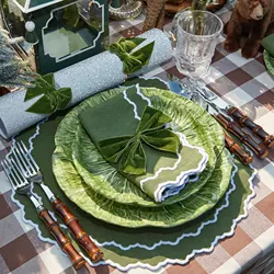 Set de napperons vert pour 12 personnes, Set de décoration de table à manger pour la maison, décoration de luxe, couverture de table rustique pour mariage decoration mariage nappe de table deco mariage decoration de no