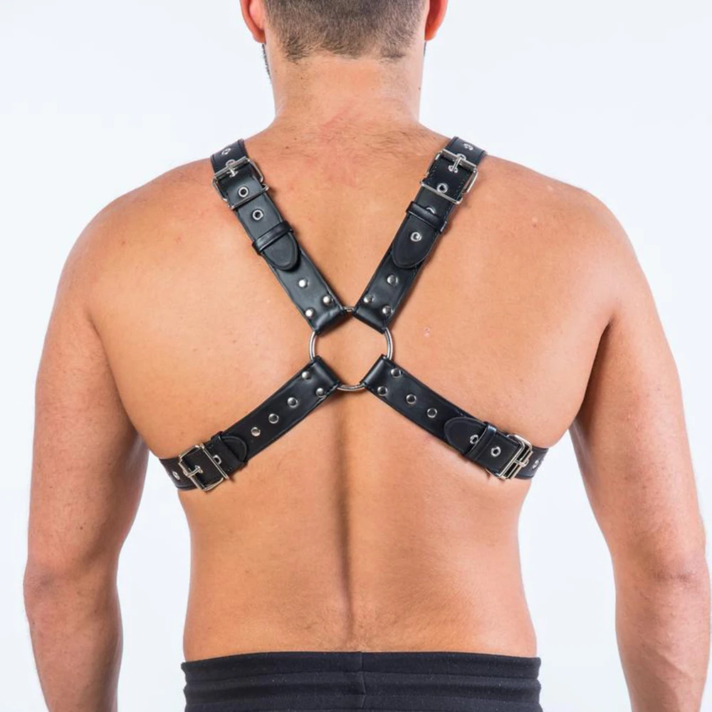 Arnés de tirantes de pecho de cuero exótico para hombres, liguero corporal Bondage BDSM negro, danza gótica, ropa de club nocturno, cinturones de