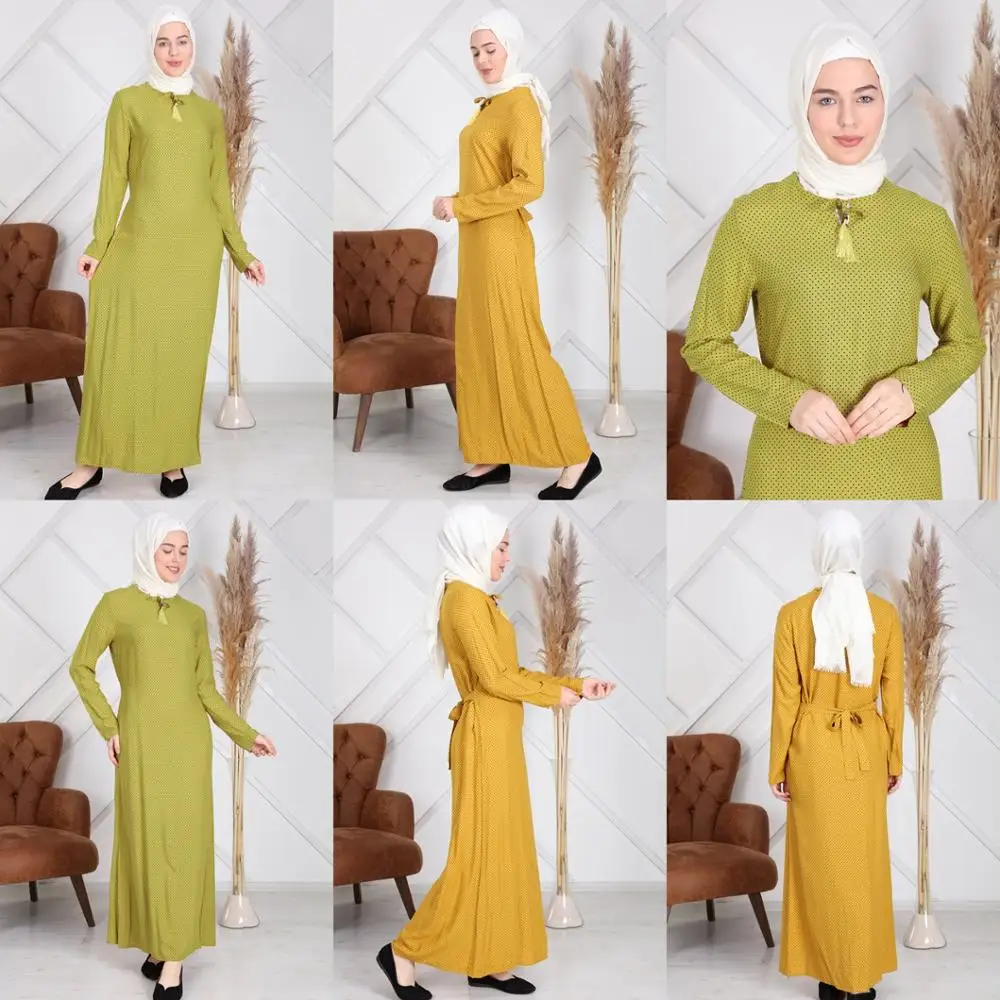 Muslim Dresses Comfortable Dot Pattern Cotton Viscose Natural Fabric Islamic Long Sleeve Turkey Prayer Garment Hijab Reis