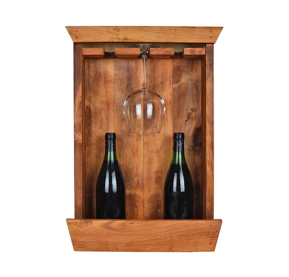 Oak Wood Natural 3 Wine Rack Stand Width 12 cm Length 40 cm Height 57 cm handmade pine tree